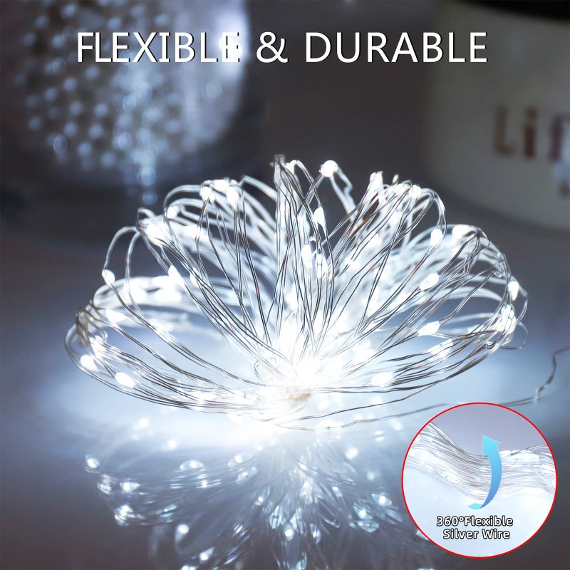 YAOZHOU Solar Fairy String Lights for Outside, Outdoor Waterproof, Cool White 2Pack Total 200LED 66Ft 8 Modes Mini Mini Small Solar Powered Lights for Christmas, Garden, Patio, Fence, Balcony - Image 4